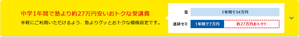 1年間で塾より約27万円安いおトクな受講費