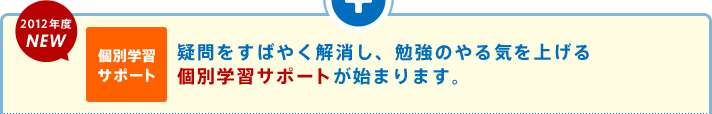 2012年度NEW 個別学習サポート 疑問をすばやく解消し、勉強のやる気を上げる個別学習サポートが始まります。