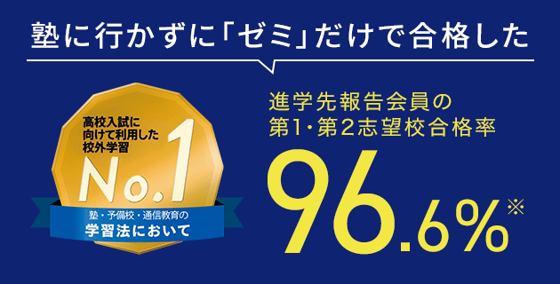 塾に行かずに「ゼミ」だけで合格した 進学先報告会員の第1・第2志望校合格率96.6%※