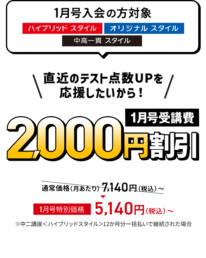 直近のテスト点数UPを応援したいから！ 1月号受講費2,000円割引