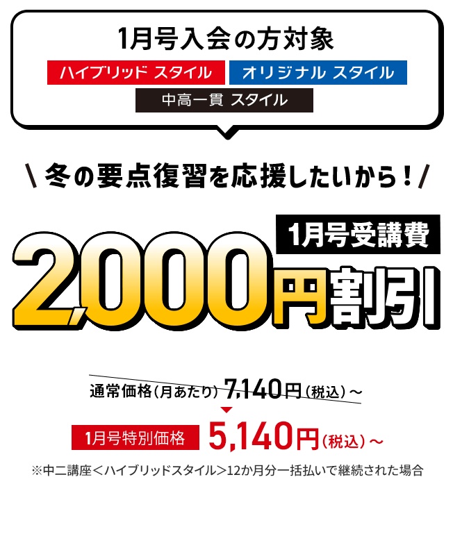 直近のテスト点数UPを応援したいから！ 1月号受講費2,000円割引