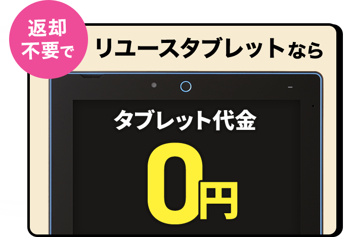 リユースタブレットなら返品不要でタブレット代金0円