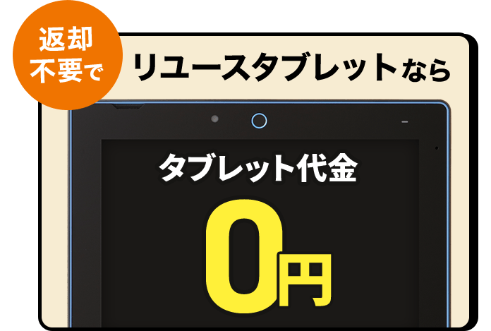リユースタブレットなら返品不要でタブレット代金0円