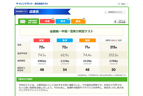 チャレンジネット 実力判定テスト