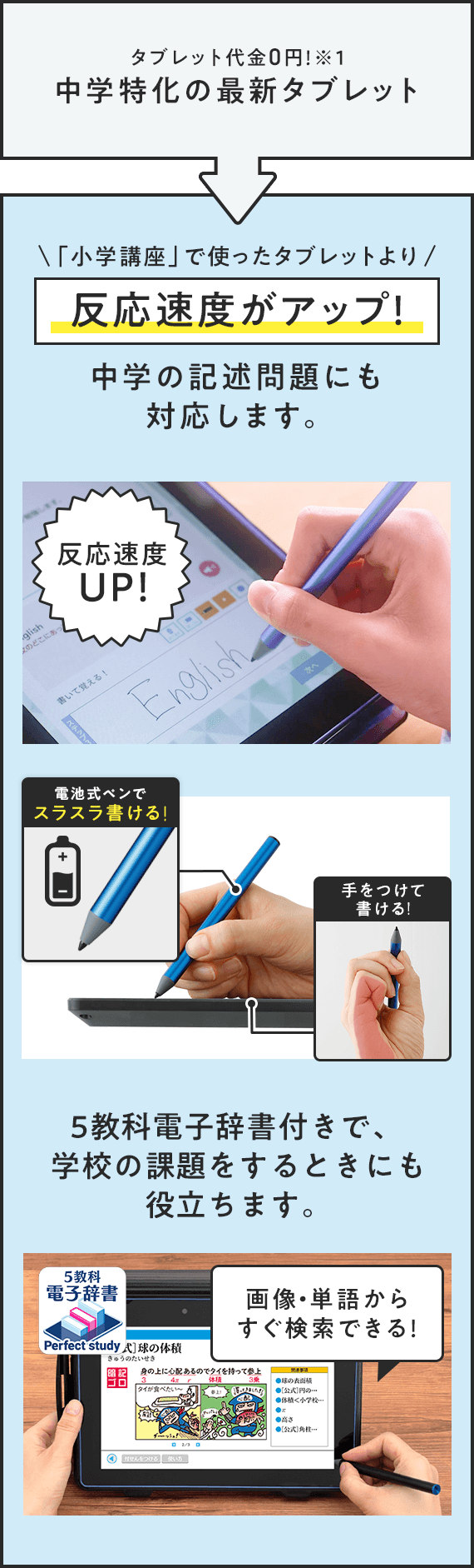 タブレット代0円！中学特化の最新タブレット