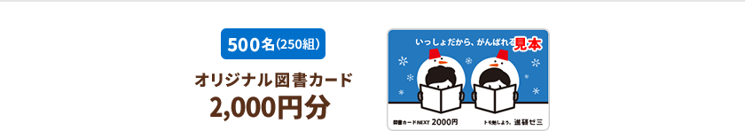 500名(250組)オリジナル図書カード2,000円分
