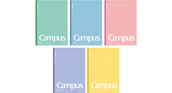 キャンパスノート（ドット入り罫線・普通横罫）　5色セット